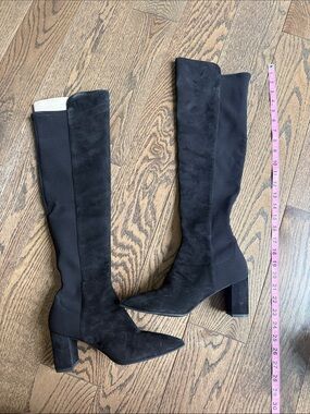 Stuart Weitzman Black Suede Over-the-Knee Block Heel Boots